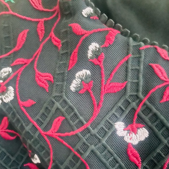 MONIQUE LHUlLLER | Vine Embroidered Velvet Bow Trim Dress - Picture 5 of 7